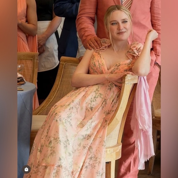 Mac Duggal 67803 Floral Chiffon Cutout Ruffle Shoulder Ball Gown Maxi Dress sz 8 - Picture 13 of 15